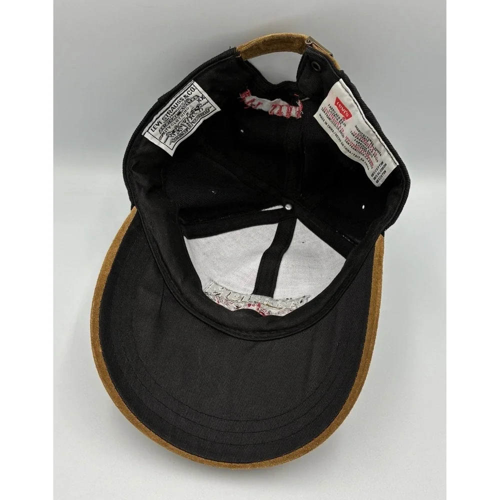 Rare Vintage Levis 90s Cap Black Leather Visor Avantgarde Y2K 5panel